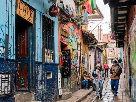 Students walking near cafe in Bogota